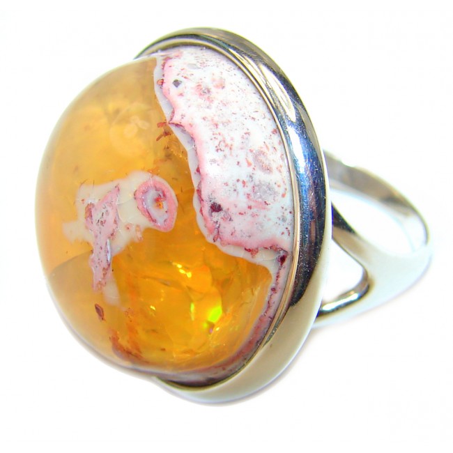 Golden Moon Mexican Opal .925 Sterling Silver handcrafted Ring size 4 3/4