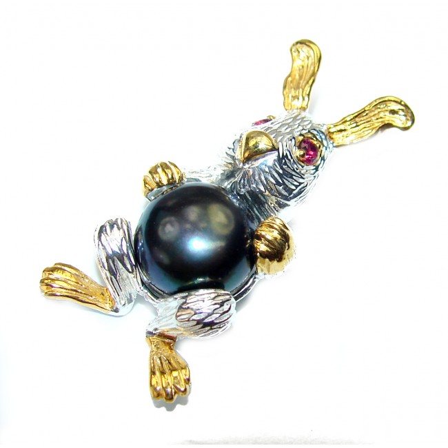 Cute Rabbit Huge Great Black Pearl .925 Sterling Silver handcrafted pendant
