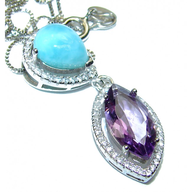 Great African Amethyst Larimar .925 Sterling Silver handmade Necklace