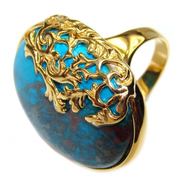 Stone Of Harmony Parrots Wing Chrysocolla 18K Gold over .925 Sterling Silver ring s. 8 1/2