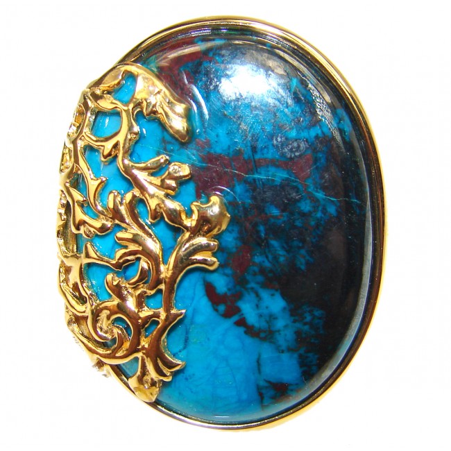 Stone Of Harmony Parrots Wing Chrysocolla 18K Gold over .925 Sterling Silver ring s. 8 1/2