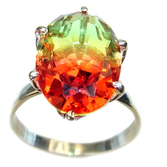 9.5ctw Watermelon Tourmaline .925 Sterling Silver handcrafted Ring size 5