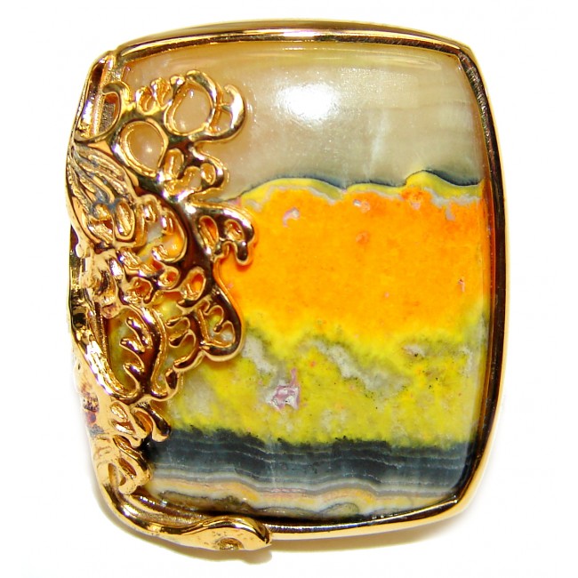 Vivid Beauty Yellow Bumble Bee 18K Gold over .925 Jasper Sterling Silver ring s. 7 1/2