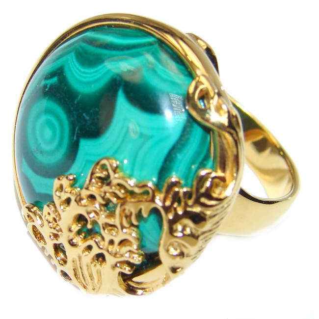 Green Beauty Malachite 18k Gold over .925 Sterling Silver handcrafted ring size 6 3/4