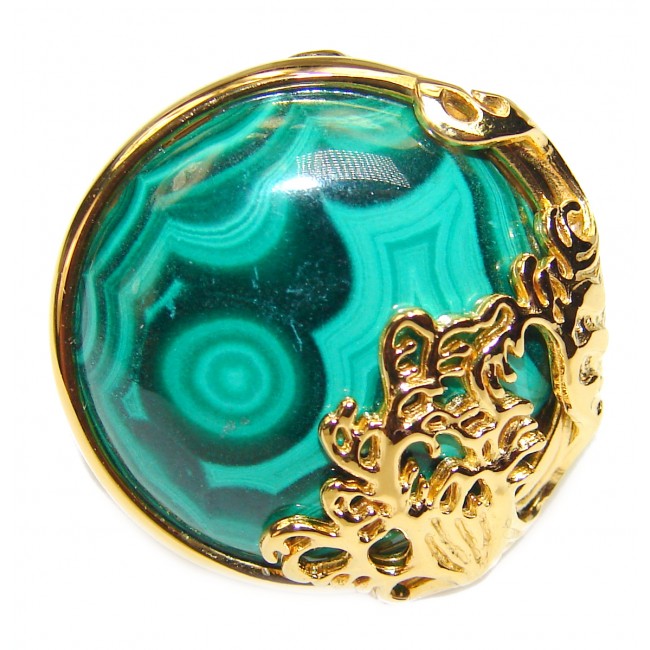 Green Beauty Malachite 18k Gold over .925 Sterling Silver handcrafted ring size 6 3/4