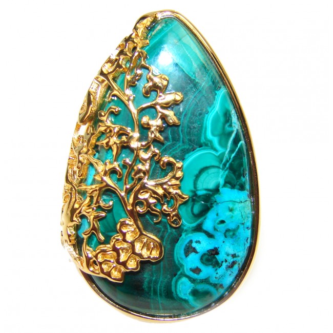 Stone Of Harmony Parrots Wing Chrysocolla 18K Gold over .925 Sterling Silver ring s. 9 1/4