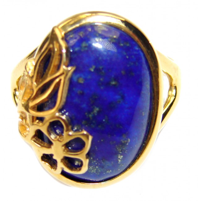 Natural Lapis Lazuli 14K Gold over .925 Sterling Silver handcrafted ring size 8 1/2