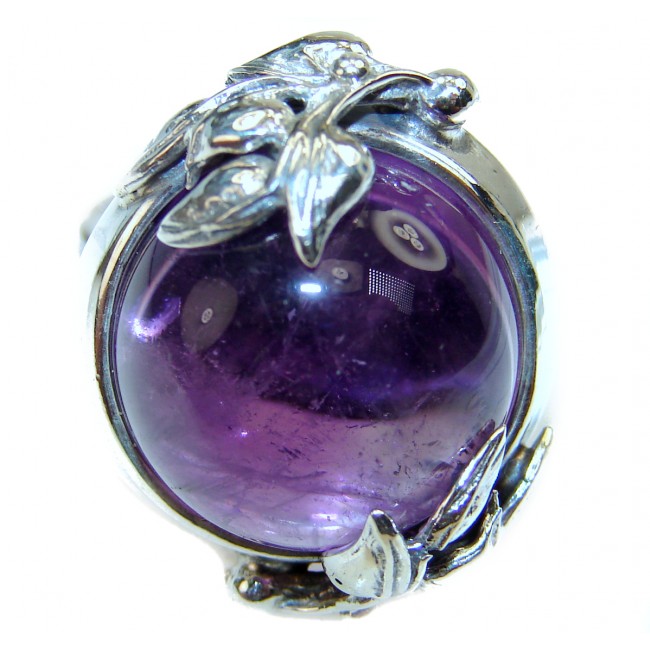 Royal Quality 59.5 carat Amethyst .925 Sterling Silver handcrafted Statement Ring size 8 adjustable