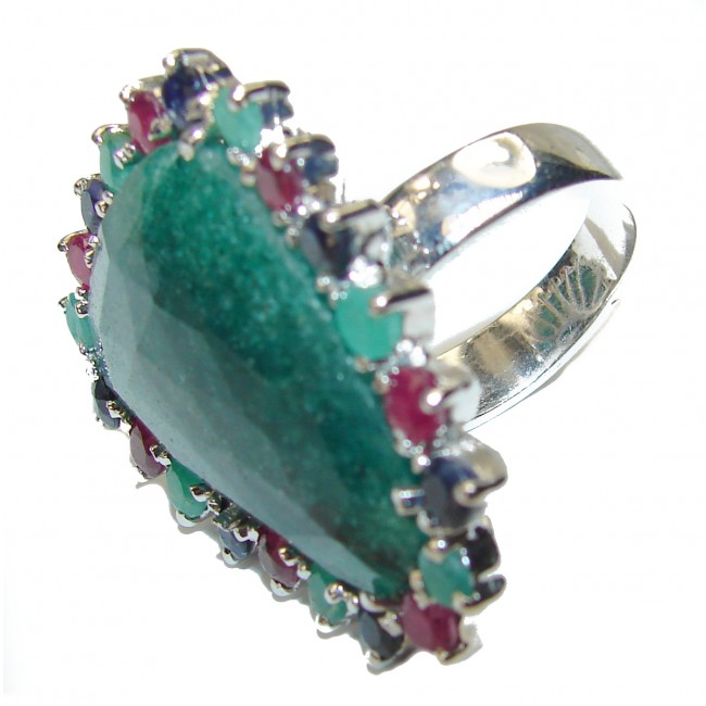 Green Ivy LARGE Genuine Emerald .925 Sterling Silver handmade Cocktail Ring s. 7 3/4