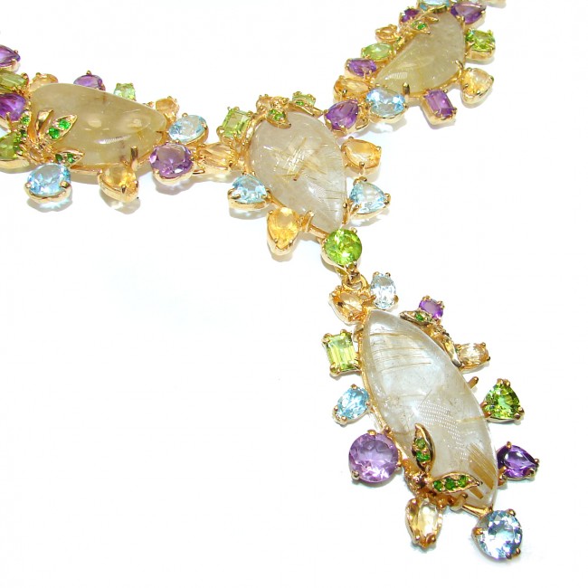 Authentic Himalayan Golden Rutilated Quartz 18K Gold over .925 Sterling Silver handcrafted necklace
