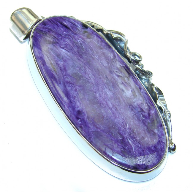 Large Natural Siberian Charoite .925 Sterling Silver handcrafted pendant