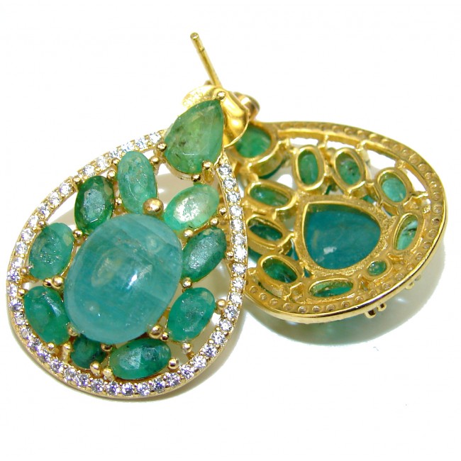 Fancy Style genuine Emerald Aquamarine .925 Sterling Silver handmade earrings