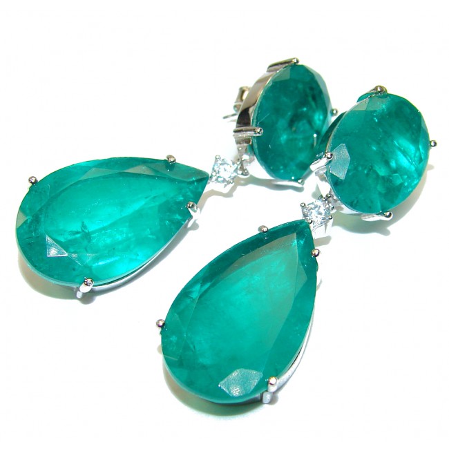 Spectacular Emerald .925 Sterling Silver handmade Large earrings