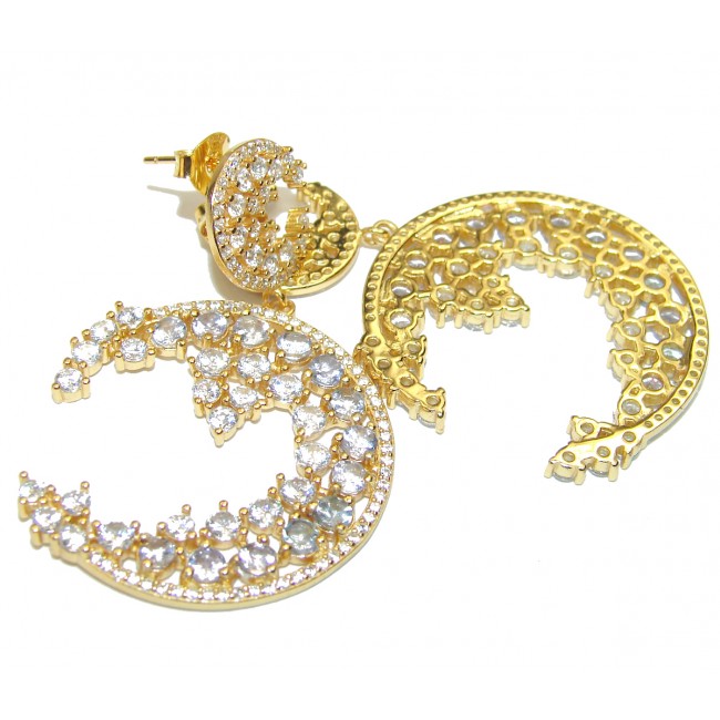 Fancy Style genuine Aquamarine 14K Gold over .925 Sterling Silver handmade earrings