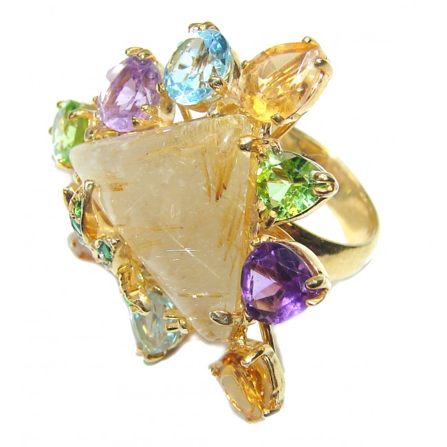 Best quality Golden Rutilated Quartz 18K Gold over.925 Sterling Silver handcrafted Ring Size 7