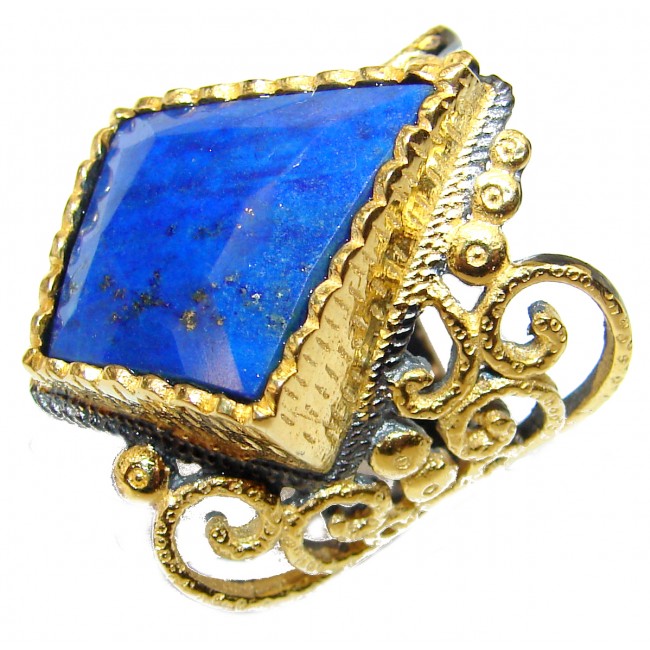 Natural Lapis Lazuli 14K Gold over .925 Sterling Silver handcrafted ring size 5 3/4