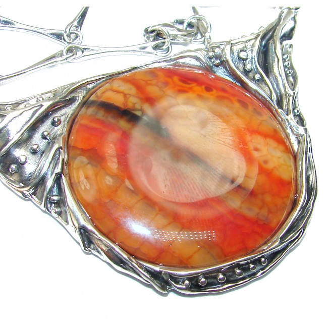 Huge Genuine Mexican Fire Agate oxidized .925 Sterling Silver handmade necklace