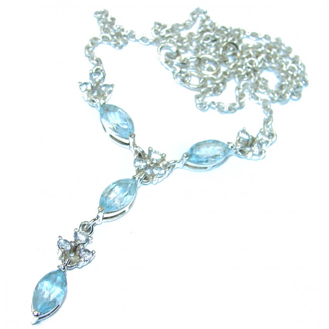 Great Masterpiece genuine Swiss Blue Topaz .925 Sterling Silver handmade necklace