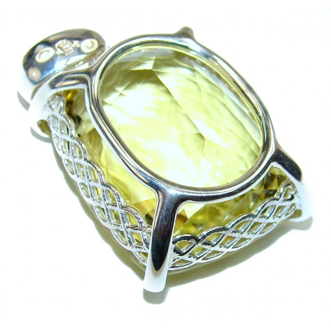 Baquette cut 75 carat Genuine Lemon Quartz .925 Sterling Silver handcrafted pendant