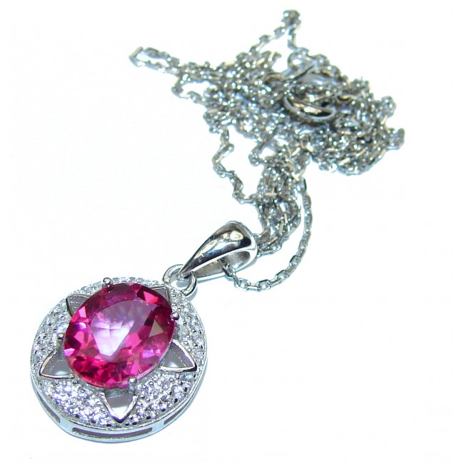 Oval cut Pink Sapphire .925 Sterling Silver handcrafted necklace