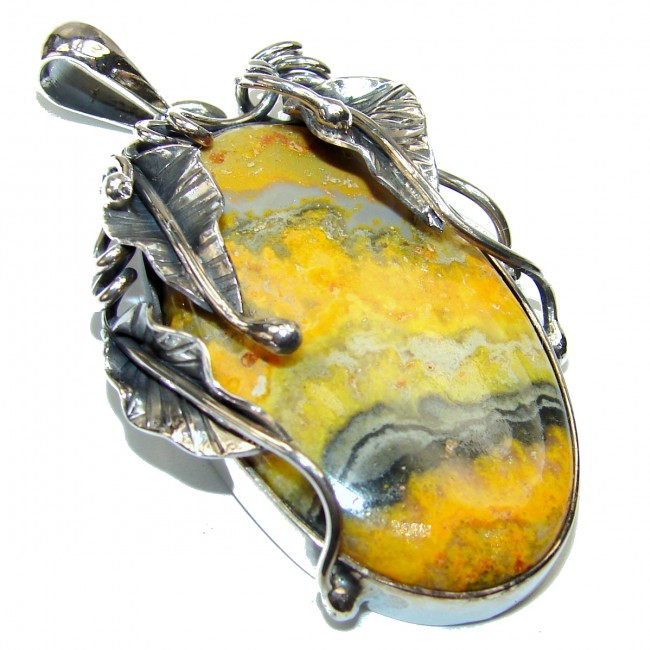 Vivid Beauty Yellow Bumble Bee 18K Gold over .925 Jasper Sterling Silver pendant
