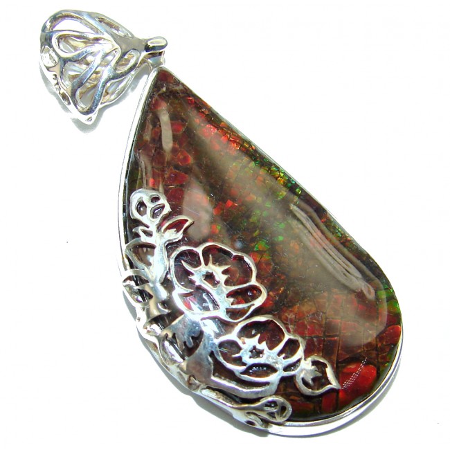 Simple Design genuine Canadian Ammolite .925 Sterling Silver handcrafted pendant