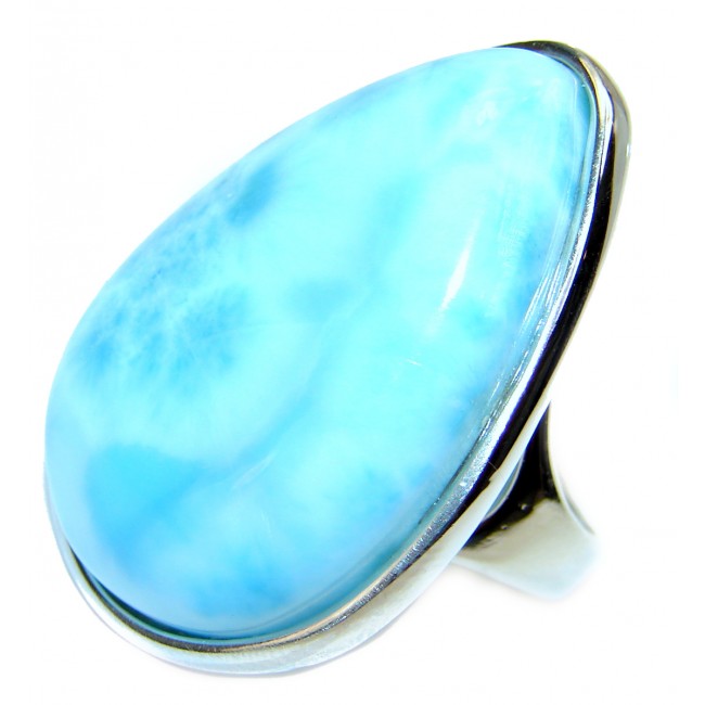 Large Natural Larimar .925 Sterling Silver handcrafted Ring s. 7