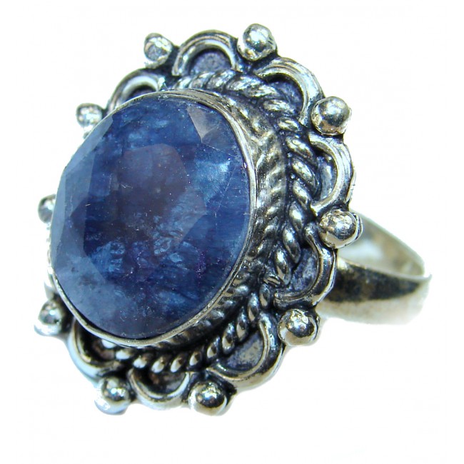 Valentina Genuine Sapphire .925 Sterling Silver handcrafted Statement Ring size 10