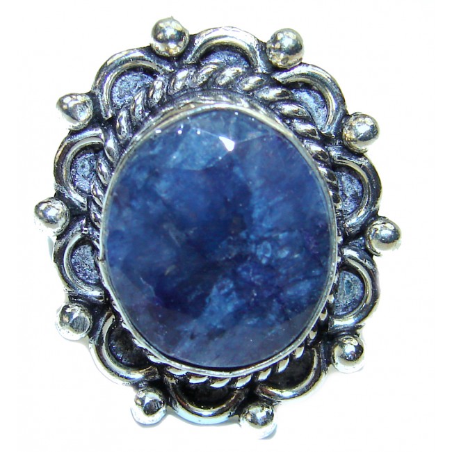 Valentina Genuine Sapphire .925 Sterling Silver handcrafted Statement Ring size 10