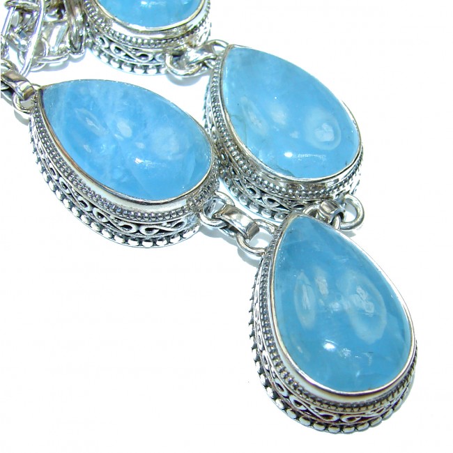 Chunky Authentic Aquamarine .925 Sterling Silver handcrafted necklace
