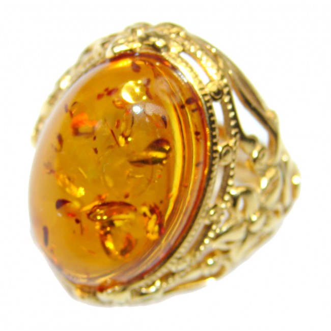 Natural Beauty Baltic Amber 14k Gold over .925 Sterling Silver ring s. 8 adjustable
