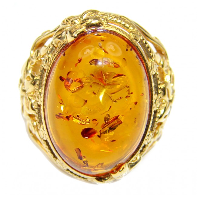 Natural Beauty Baltic Amber 14k Gold over .925 Sterling Silver ring s. 8 adjustable