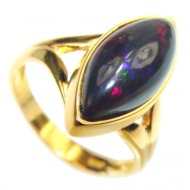 Vintage Design 7.5ctw Genuine Black Opal 14K Gold over .925 Sterling Silver handmade Ring size 7