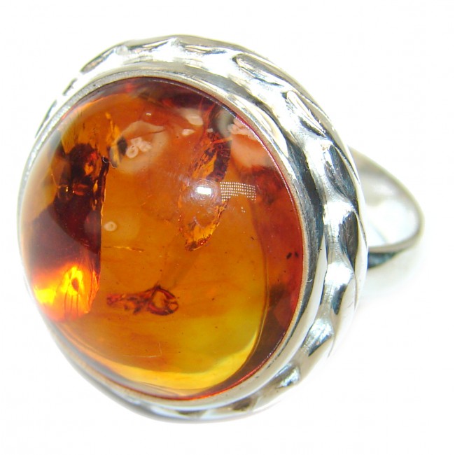 Huge Authentic Baltic Amber .925 Sterling Silver handcrafted HUGE ring; s. 8