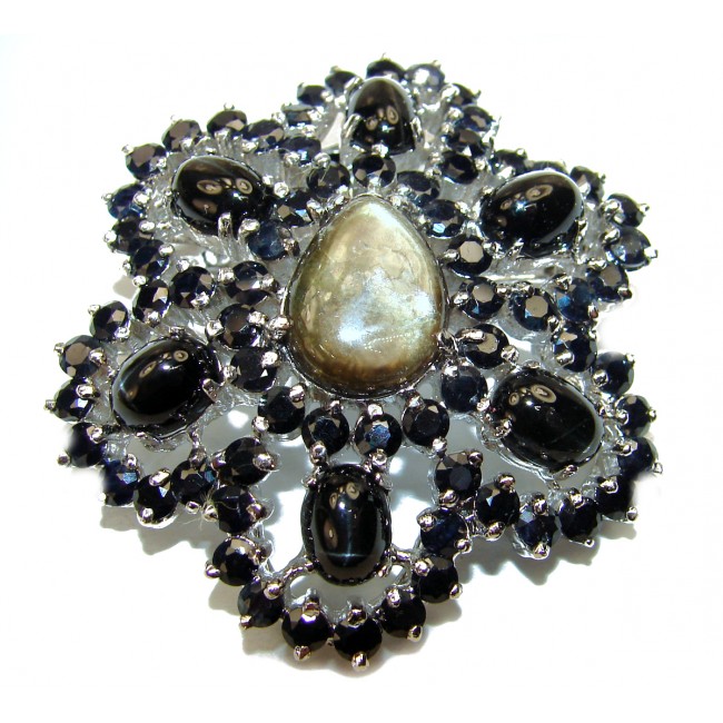 Genuine Star Sapphire .925 Sterling Silver handmade Large Pendant - Brooch