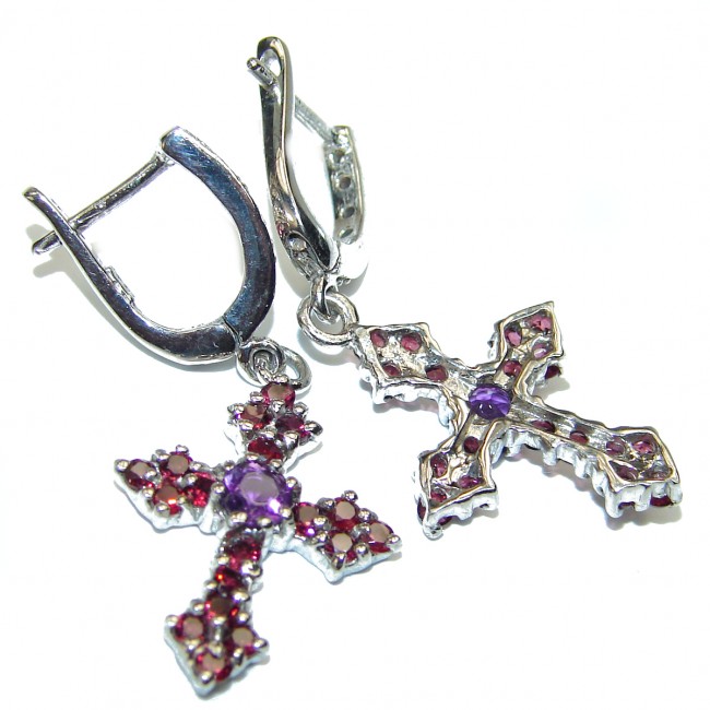 Holy Cross Amethyst .925 Sterling Silver handmade earrings