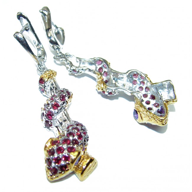 Snakes Ruby 2 tones .925 Sterling Silver handcrafted earrings