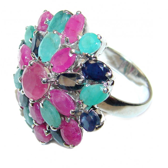 Stunning Ruby Emerald Sapphire .925 Sterling Silver handcrafted ring size 7
