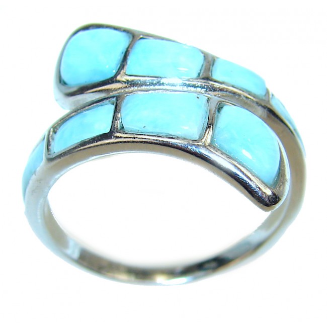 Natural inlay Larimar .925 Sterling Silver handcrafted Ring s. 6 1/4