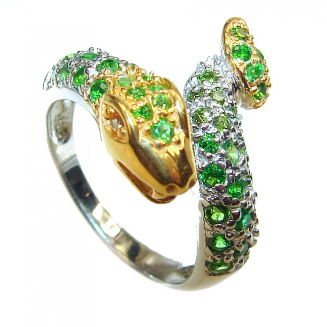 Stunning Snake Emerald .925 Sterling Silver handcrafted ring size 8