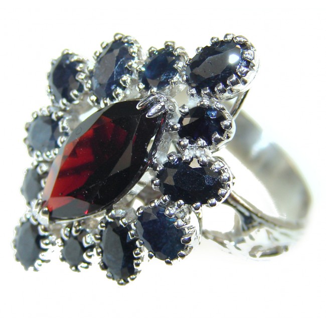 A MAGICAL INSPIRATION Authentic Garnet Sapphire .925 Sterling Silver handmade Ring s. 7 3/4