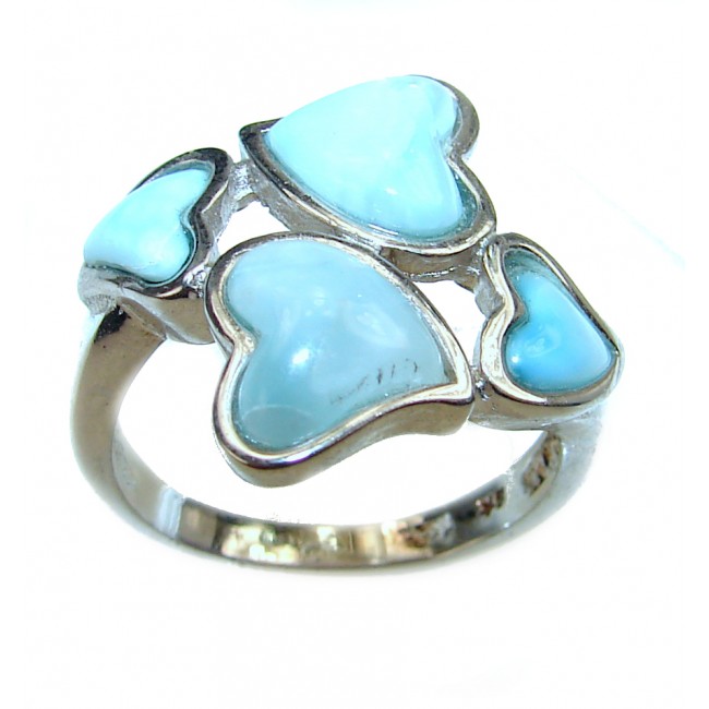 Two Hearts Natural Larimar .925 Sterling Silver handcrafted Ring s. 8