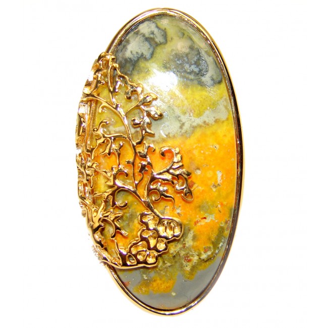 Vivid Beauty Yellow Bumble Bee Jasper 18K Gold over .925 Jasper Sterling Silver LARGE ring s. 9