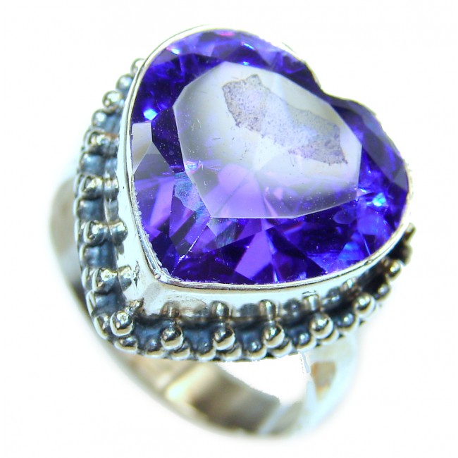 PURPLE HEART Genuine Cubic Zirconia .925 Sterling Silver handcrafted Statement Ring size 8 1/4