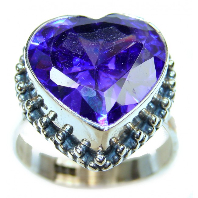 PURPLE HEART Genuine Cubic Zirconia .925 Sterling Silver handcrafted Statement Ring size 8 1/4