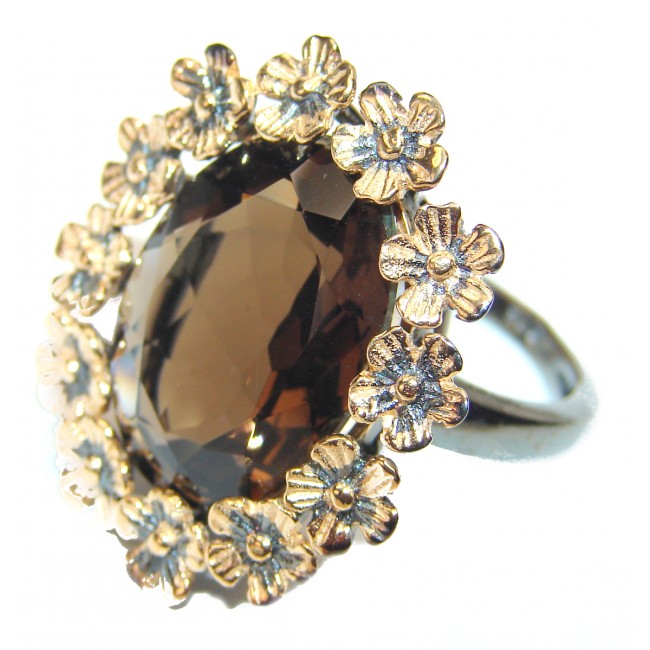 Very Bold Champagne Smoky Topaz 14K Gold over .925 Sterling Silver Ring size 6