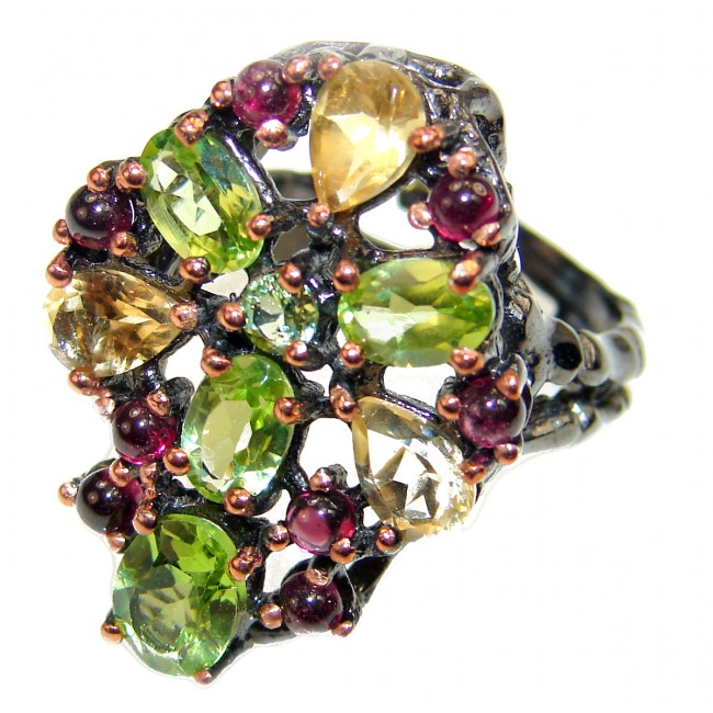 Green Power Authentic Peridot .925 Sterling Silver handmade HUGE Ring s. 7 adjustable