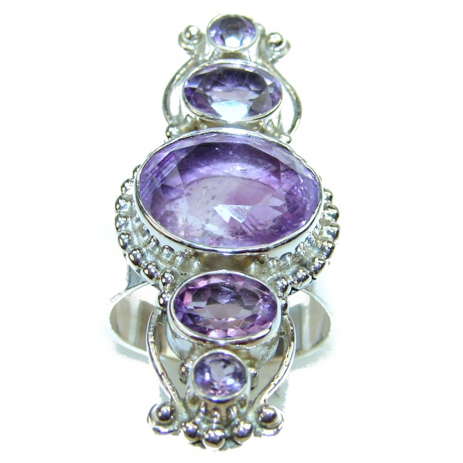 Energizing Amethyst .925 Sterling Silver handmade Poison Ring size 7