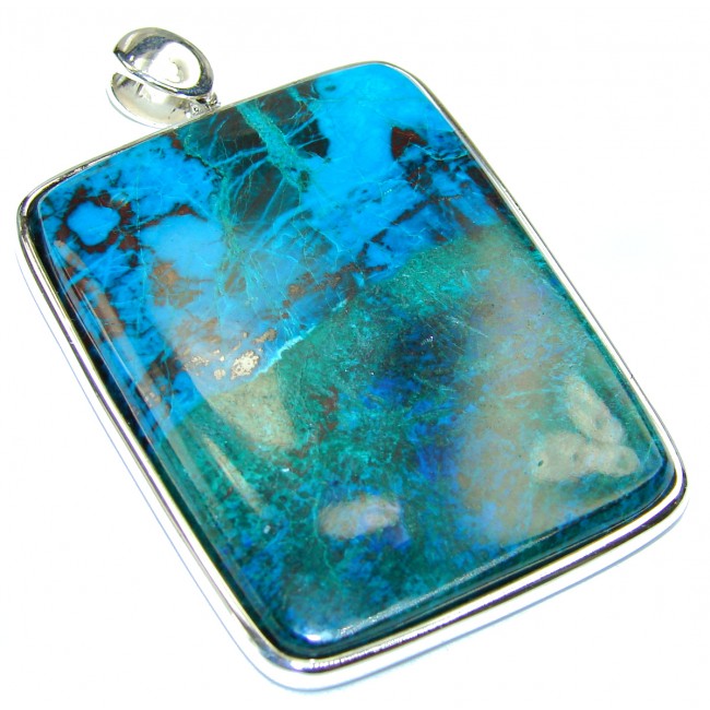 Large AAAAA+ Chrysocolla .925 Sterling Silver handcrafted Pendant