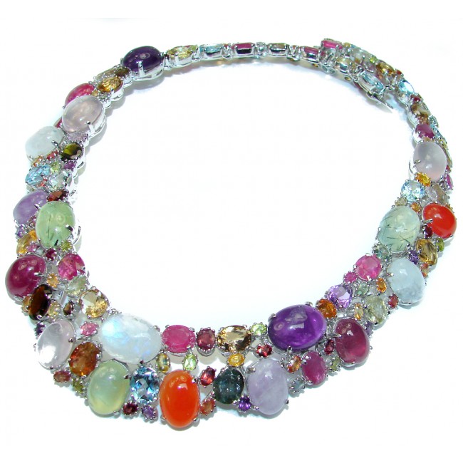 Marvelous authentic Multi Gem .925 Sterling Silver handcrafted Massive necklace